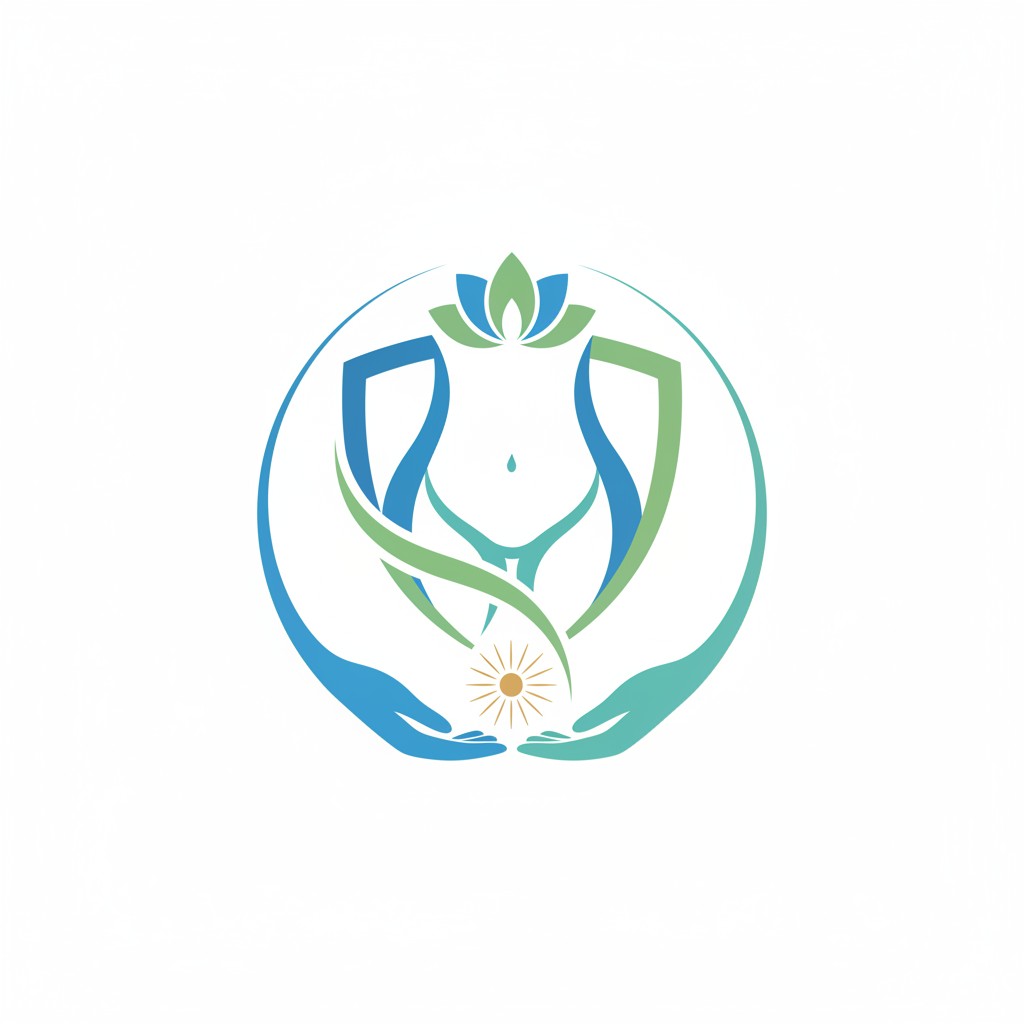 A logo depicting two hands cradling a pregnant woman's abdomen, symbolizing healthcare and maternal care.